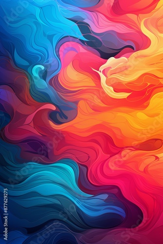 Vibrant abstract art with swirling patterns of colorful gradients ranging from deep blues to bright reds, oranges, and yellows, creating a dynamic and fluid composition