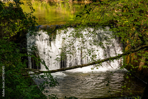 Slapnica forest waterfalls in the Zumberak mountain canyon, Croatia, one of many beautiful mountain trails next to the stream photo