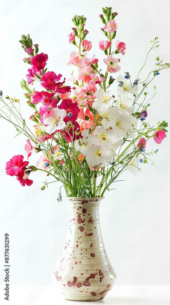 Vase with flowers: Snapdragons, white background. Vase with flowers: Snapdragons, white background.