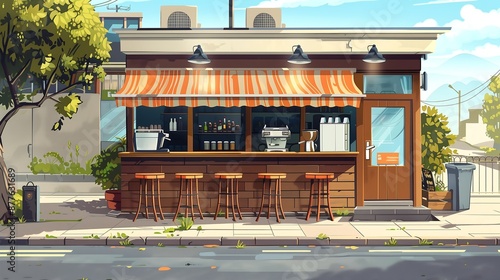 coffee shop bar booth On the side of the road in manga style
