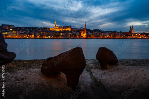 The Shoes on the Danube riverbank memorial for the Holocaust victims during the second World War in the city of Budapest, Hungary photo