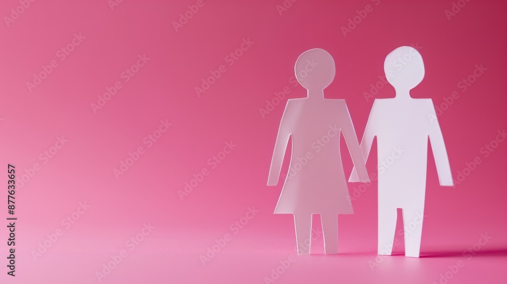 Equality concept. Paper human figures on pink background, closeup Equality concept. Paper human figures on pink background, closeup