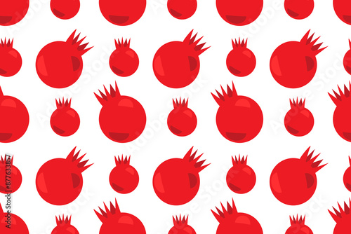 Red pomegranate,  cranberries,  fruit,  garden. Seamless vector pattern for design and decoration. 