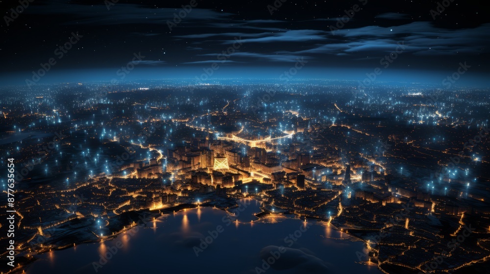 Obraz premium A breathtaking view of Earth from space as the sun rises over the horizon, casting a warm glow on the planet's surface.