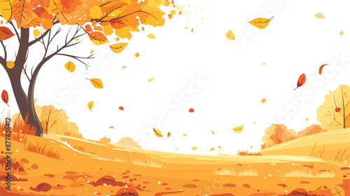 An autumn scene with beautiful yellow leaves on a sun