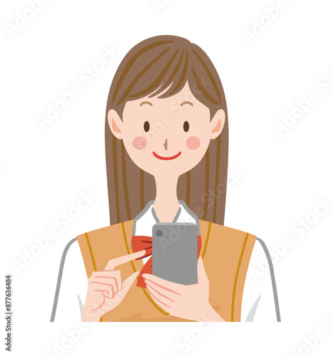 スマートフォンを操作する女子学生のイラスト　高校生　学生