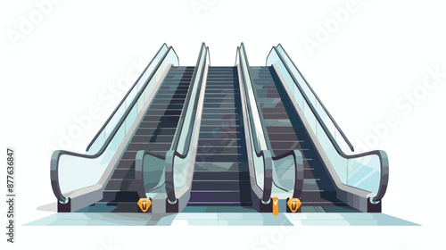 An escalator in white background without commuter fla