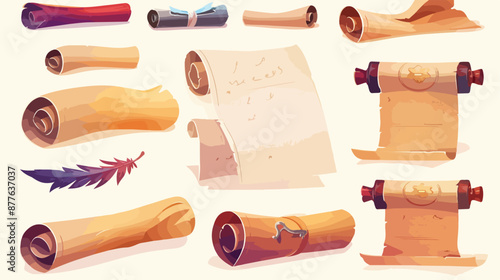 Ancient paper scrolls and documents icons. Simple dip