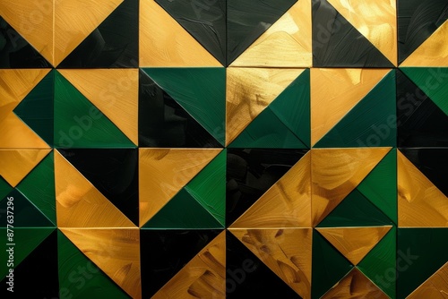 Wallpaper Mural Intricate geometric design in luxurious gold, sleek black, and vibrant green colors Torontodigital.ca