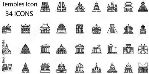 Set of temples icons. Line art style icons bundle. vector illustration