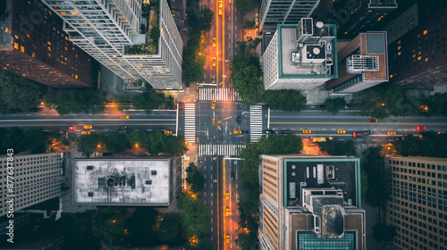 Yellow cabs driving on busy new york city street at twilight