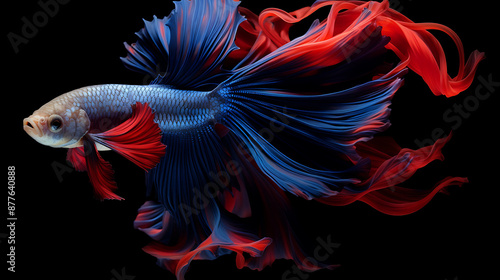 A vibrant blue and red Siamese fighting fish with flowing fins, perfect for a nature or animal themed design. 
 photo