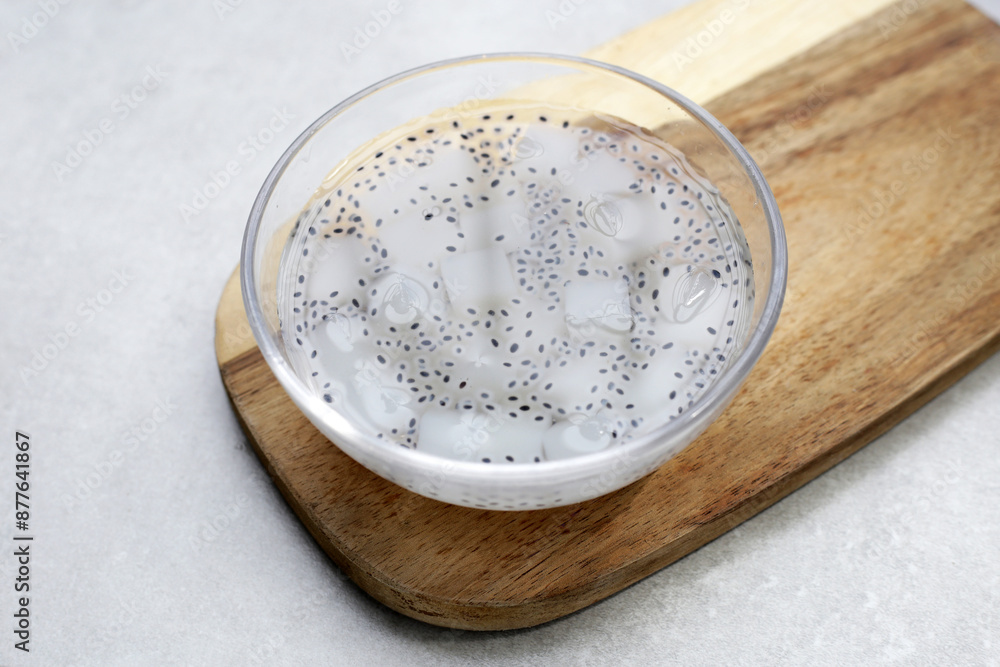 Coconut jelly with basil seeds in syrup Coconut jelly with basil seeds in syrup