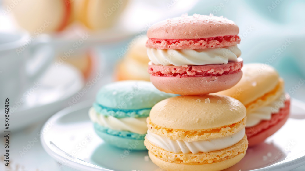 Macaroons, a delightful dessert, consist of two colorful almond cookies filled with a sweet, creamy filling. They are often served as a special treat or at celebratory occasions. Macaroons, a delightful dessert, consist of two colorful almond cookies filled with a sweet, creamy filling. They are often served as a special treat or at celebratory occasions.