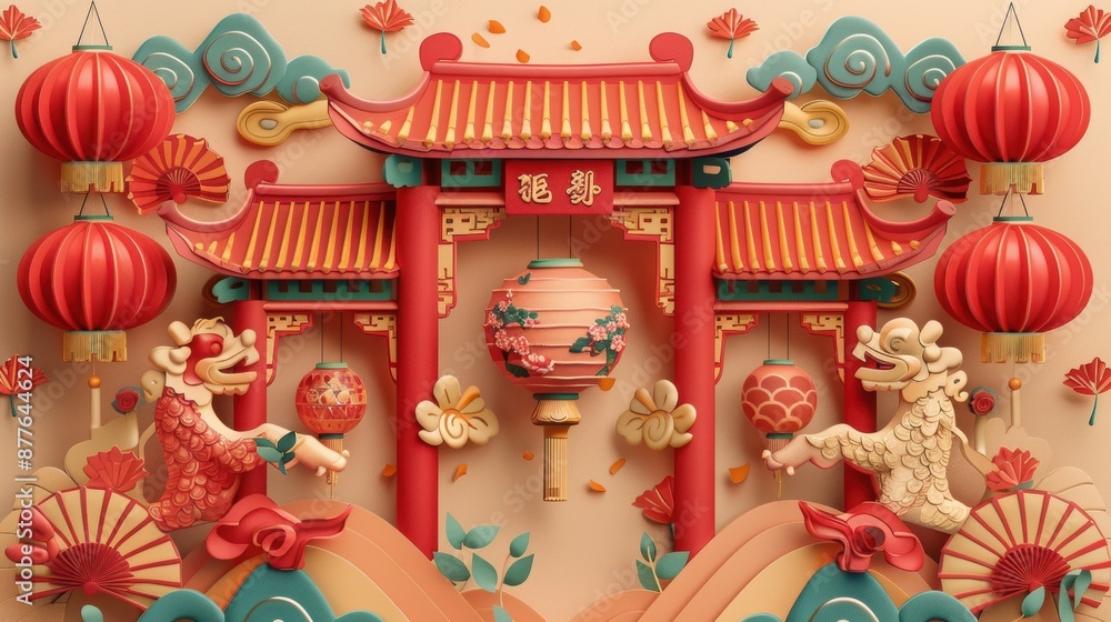 Naklejka premium Chinese new year set. lunar. Illustration