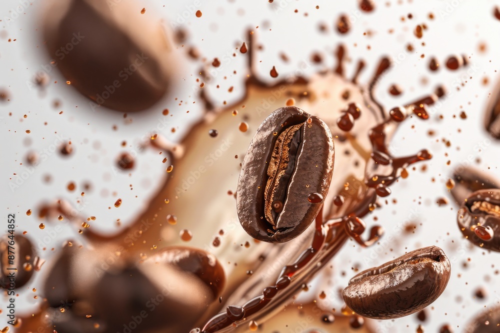 Close-up shot of coffee beans and chocolate syrup Close-up shot of coffee beans and chocolate syrup