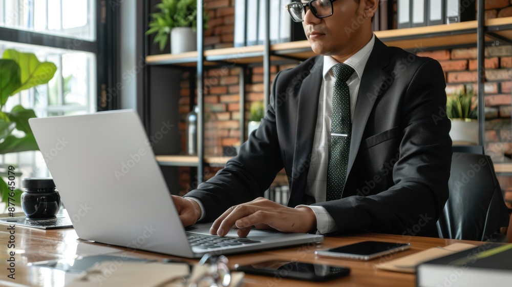 The businessman typing on laptop The businessman typing on laptop