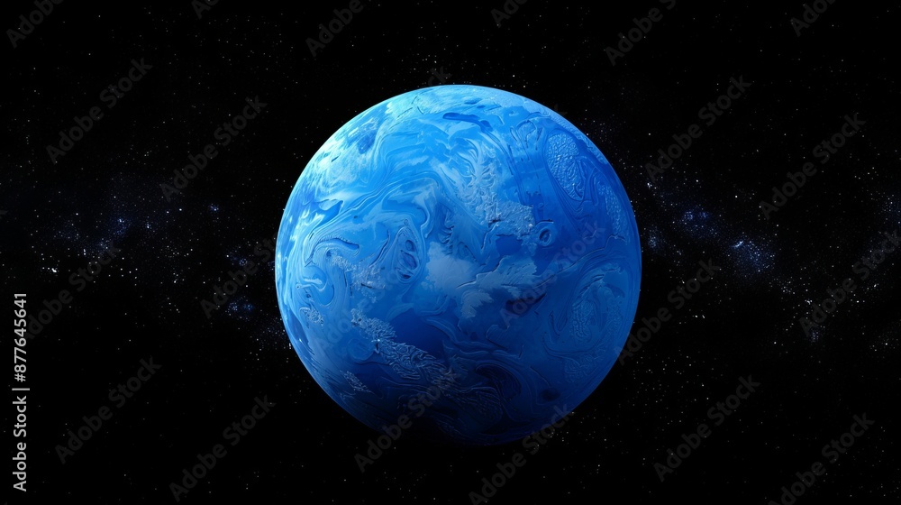 Obraz premium Captivating blue planet exhibiting stunning swirling patterns and vibrant textures set against the dark and infinite expanse of outer space, evoking wonder and curiosity.