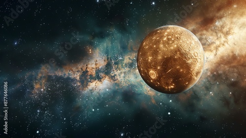 A celestial brown planet suspended in space is set against a colorful, vibrant star field, symbolizing the endless possibilities and mysteries of the universe awaiting discovery.