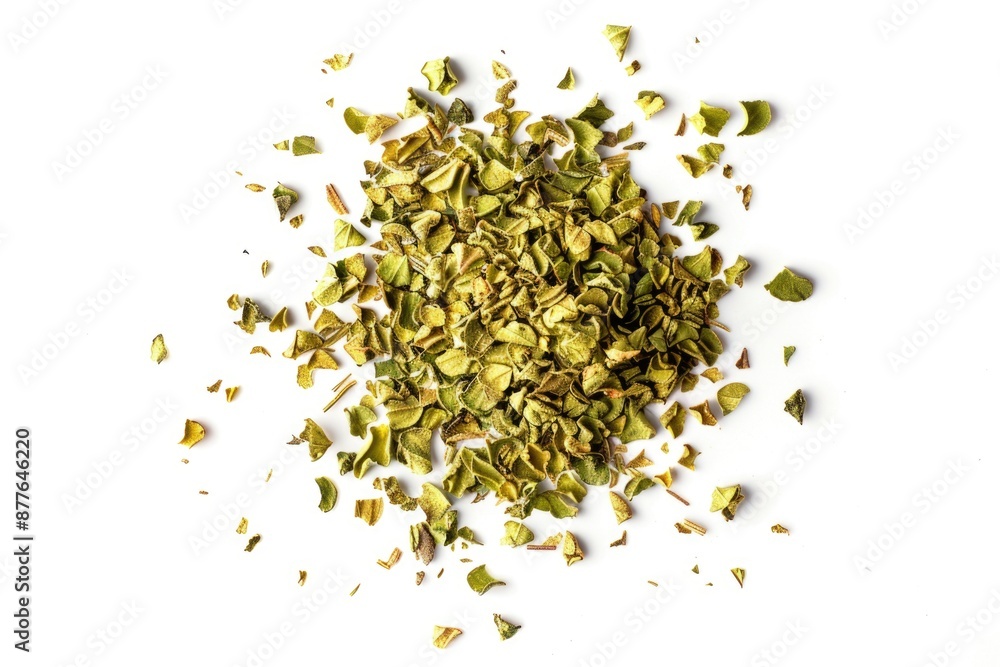 Close-up shot of dried pistachios scattered on a clean, white surface Close-up shot of dried pistachios scattered on a clean, white surface