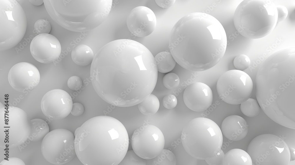 This image shows an abstract arrangement of glossy white spheres of different sizes set against a clean, white background, creating a minimalist and modern look. This image shows an abstract arrangement of glossy white spheres of different sizes set against a clean, white background, creating a minimalist and modern look.