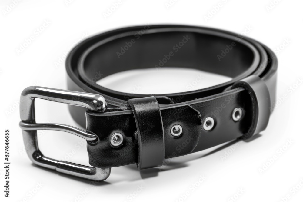 A close-up view of a belt on a white background, ideal for use in fashion or product photography A close-up view of a belt on a white background, ideal for use in fashion or product photography