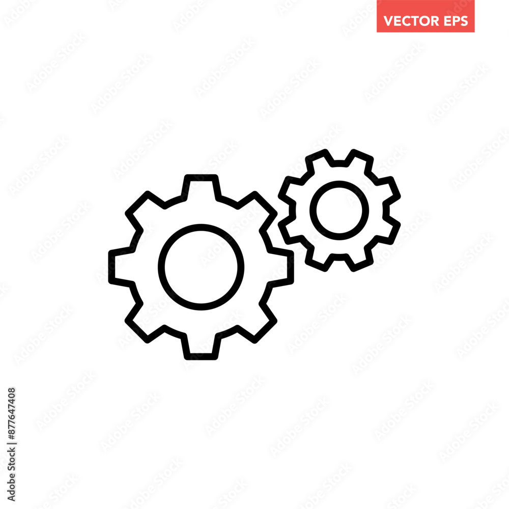 Black single gear setting line icon, simple cog wheel flat design vector pictogram, infographic interface elements for app logo web button ui ux isolated on white background Black single gear setting line icon, simple cog wheel flat design vector pictogram, infographic interface elements for app logo web button ui ux isolated on white background