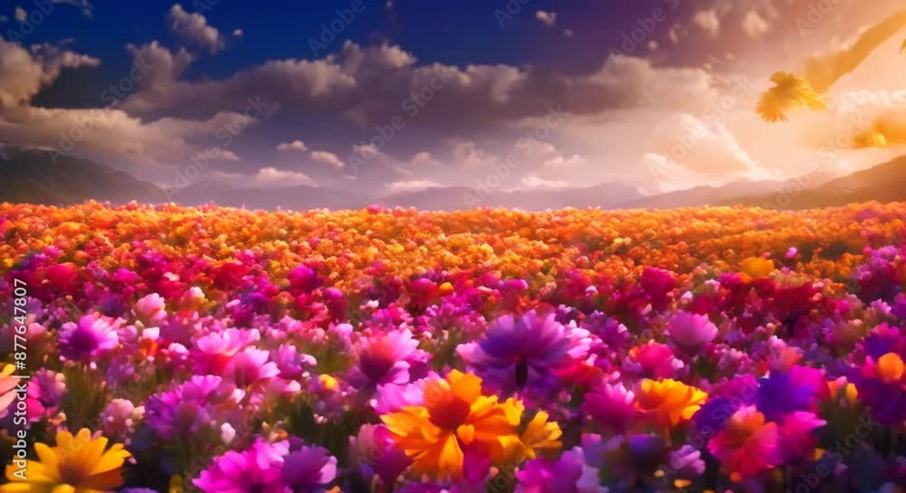 A dazzling display of vibrant flowers exploding into a myriad of colors 4k animation A dazzling display of vibrant flowers exploding into a myriad of colors 4k animation