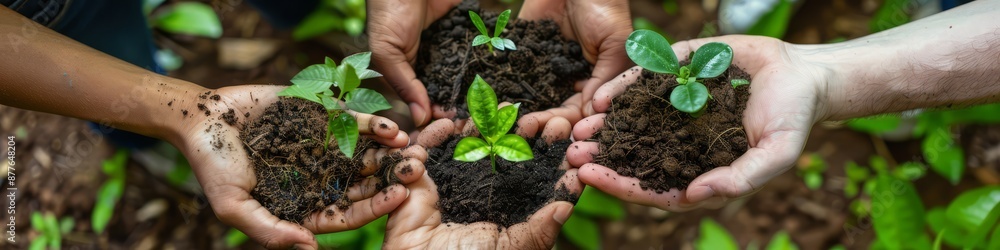 diverse hands coming together in a circle, each hand holding a small plant, soil, or a piece of recycled material. The hands symbolize unity, community, and commitment to sustainable diverse hands coming together in a circle, each hand holding a small plant, soil, or a piece of recycled material. The hands symbolize unity, community, and commitment to sustainable