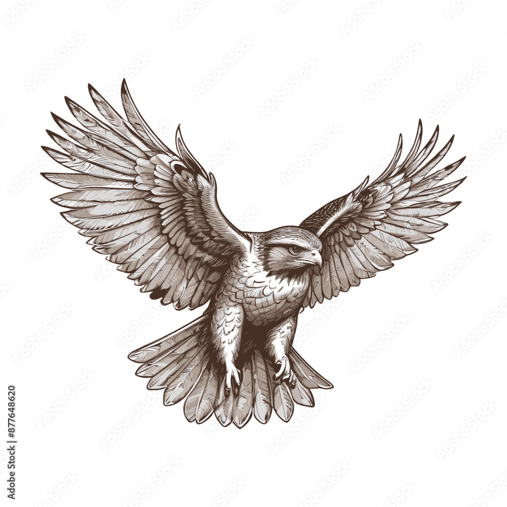 Obraz premium Hand Drawn Flying Hawk Vector Illustration 