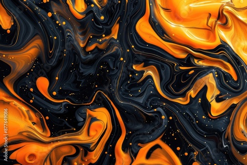 Vibrant abstract background in black and orange with swirling patterns