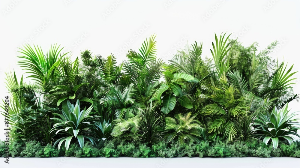 Close-up shot of various tropical plants arranged on a white background, ideal for use in designs and illustrations Close-up shot of various tropical plants arranged on a white background, ideal for use in designs and illustrations
