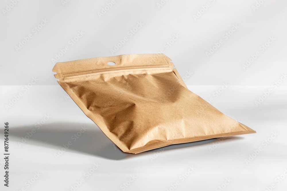 A single brown paper bag sitting on a white surface A single brown paper bag sitting on a white surface