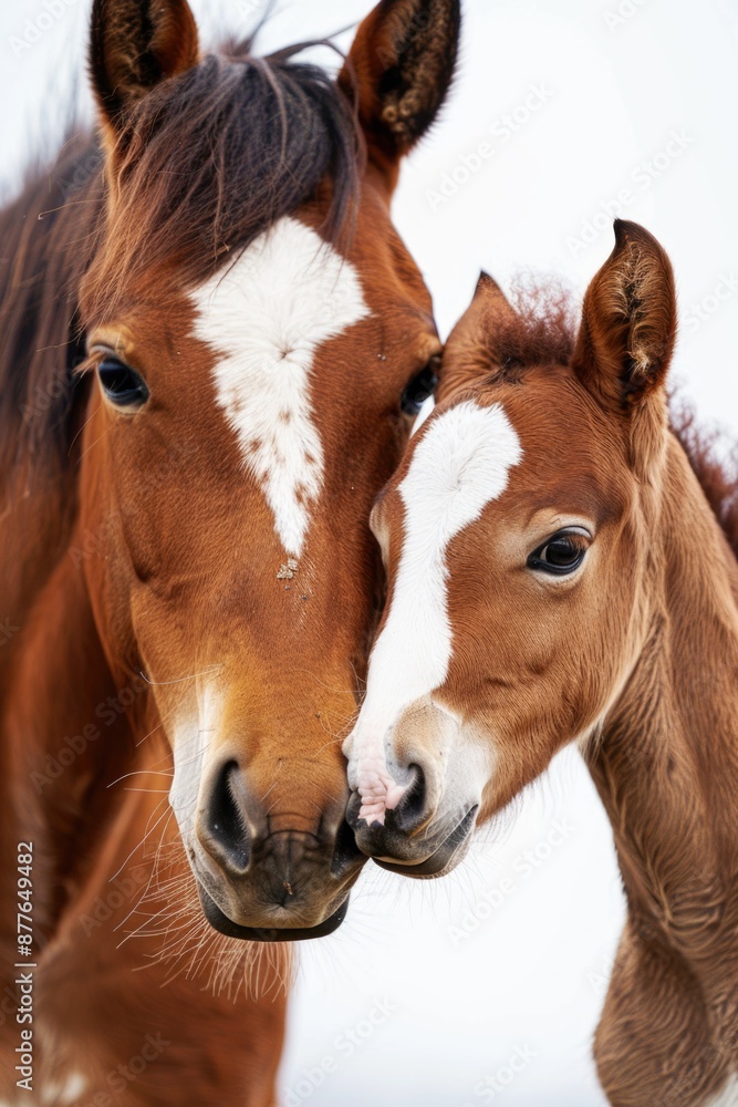 Fototapeta premium Two horses standing side by side, possibly friends or companions