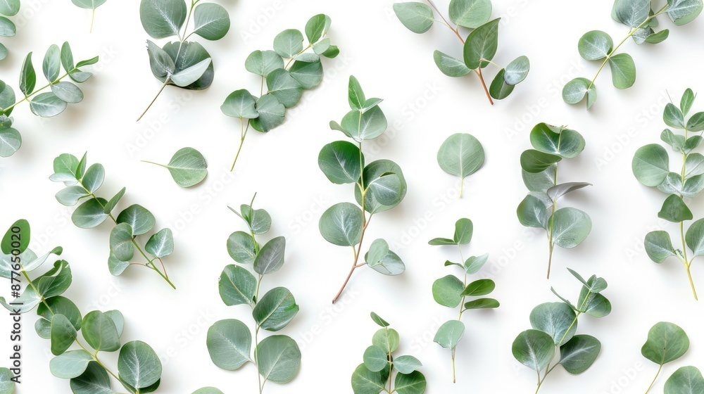 Eucalyptus branches pattern on white background Eucalyptus branches pattern on white background