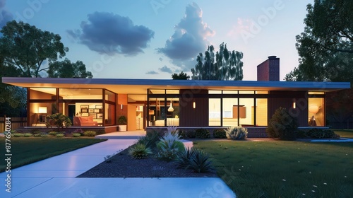 Wallpaper Mural mid-century modern suburban home with an energy-efficient design, featuring triple-pane windows and a heat recovery ventilation system Torontodigital.ca