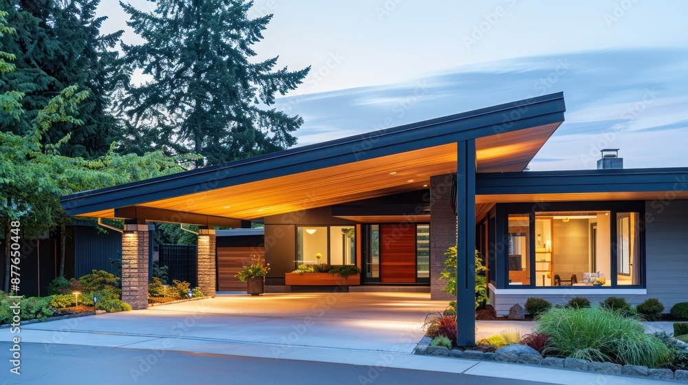 mid-century modern suburban house with a custom-built carport that complements the architectural style of the home, featuring sleek lines and durable materials mid-century modern suburban house with a custom-built carport that complements the architectural style of the home, featuring sleek lines and durable materials