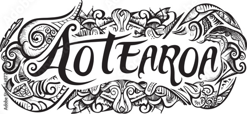 New Zealand vector illustration. Aotearoa print sticker, tattoo Polynesian Maori ethnic style artwork design.