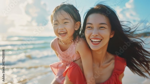 Mother and Daughter on Beach photo