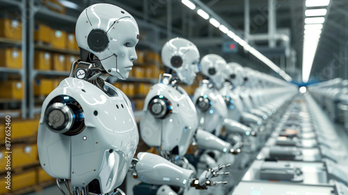 Robots perform repetitive tasks in factories