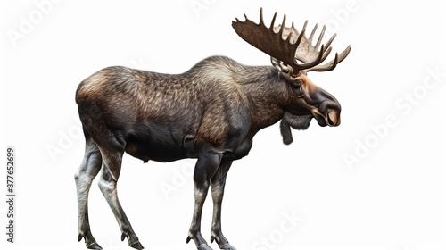 Wallpaper Mural A detailed view of a moose isolated on a white background, showcasing its impressive antlers and strong features, perfect for educational or artistic purposes. Torontodigital.ca