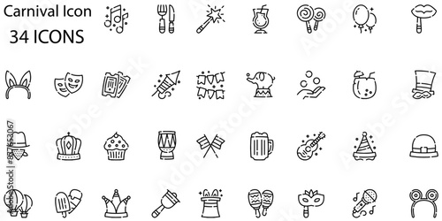 Set of carnival icons. Line art style icons bundle. vector illustration