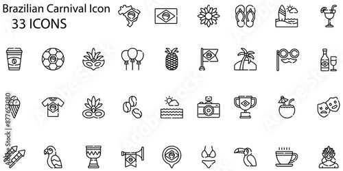 Set of brazilian carnival icons. Line art style icons bundle. vector illustration