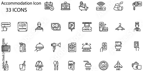Set of accommodation icons. Line art style icons bundle. vector illustration