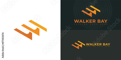 Abstract initial triangle letter WB or BW logo in orange color isolated on multiple background colors. The logo is suitable for outdoor adventure vehicle logo vector design illustration inspiration