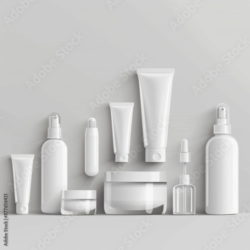 A complete collection of cosmetic product mockups in white, black or neutral and minimalist packaging, conveying elegance and sophistication. © Ninna Rodrigues