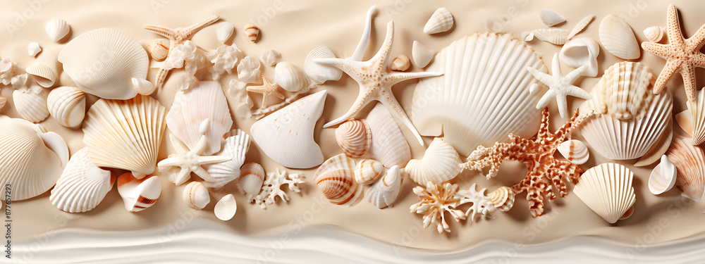 Seashells and starfish on white sand, summer beach, vacation, relaxation.
Seashells and starfish on white sand, summer beach, vacation, relaxation.