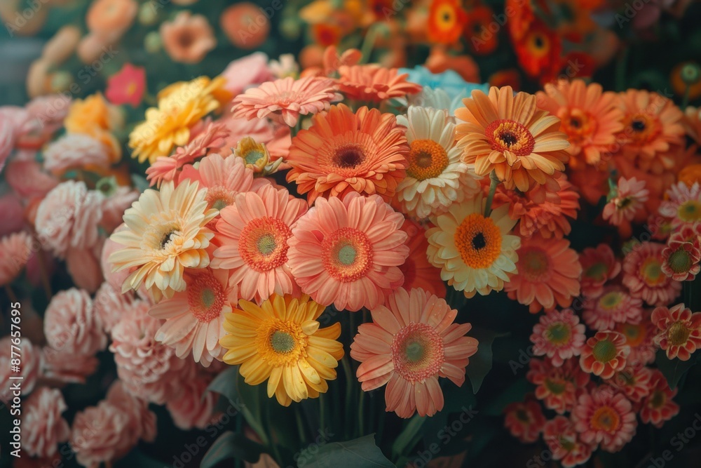 Many different colored flowers in a vase Many different colored flowers in a vase