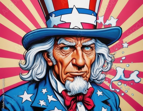 Cartoon Uncle Sam. Using blue, red and white colors. Sad Uncle Sam.