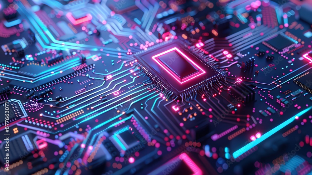Fototapeta premium A colorful electronic circuit board with many different colored wires. The board is very detailed and has a lot of different colors